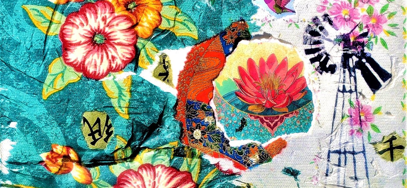 (pictured above) "Windmill" by amateur artist, Karen Pierce Gonzalez, a Mixed Media Collage.