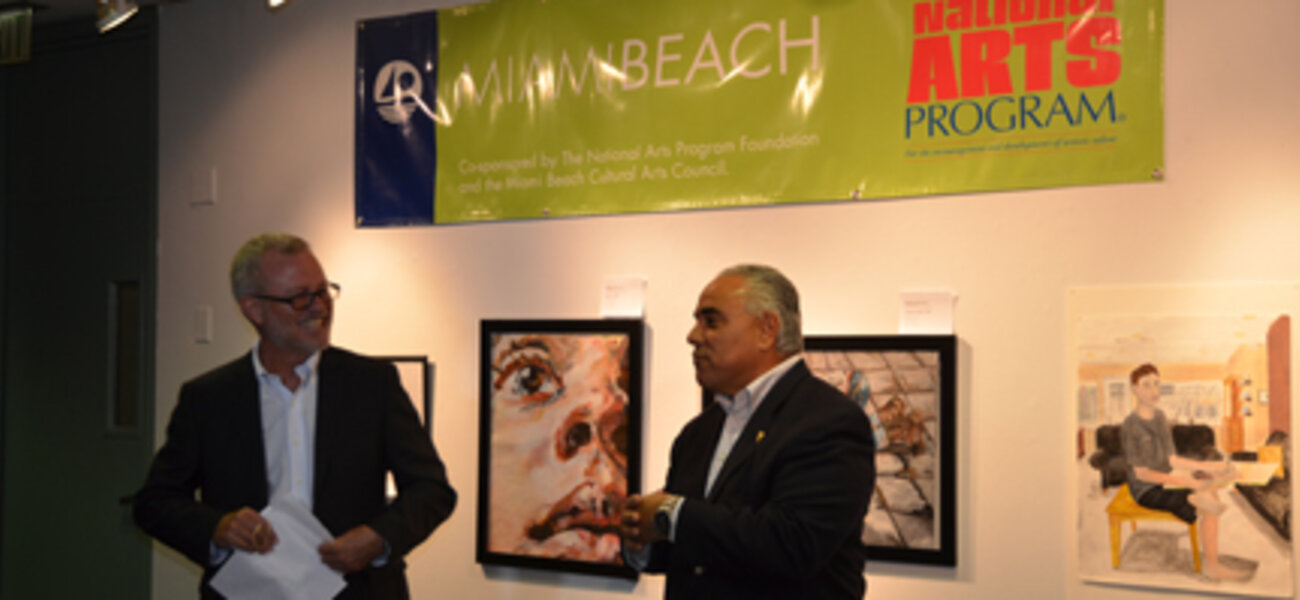 8th Annual Exhibit NAP Coordinator Gary Farmer and City Manager Jimmy Morales announcing the winners of the City of Miami Beach NAP Exhibit.