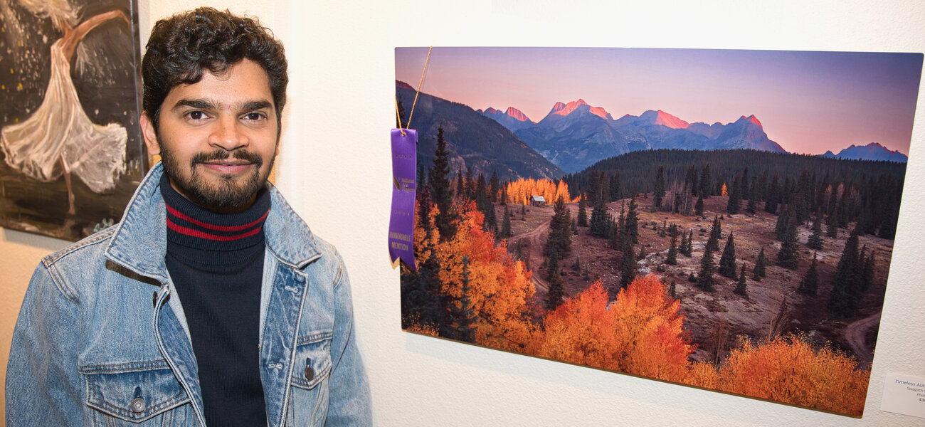 Swagath Vajjala Kesava with his Honorable Mention Winning Artwork