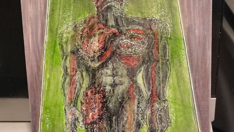 Tyrant from the first Resident Evil video game before he breaks out of the stasis tube 