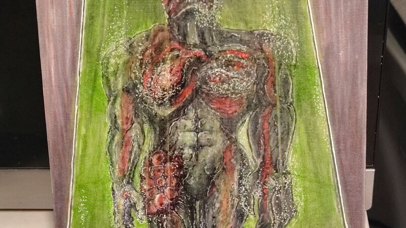 Tyrant from the first Resident Evil video game before he breaks out of the stasis tube 