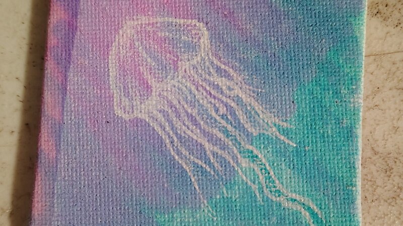 Jellyfish on 2x2 canvas fridge magnet 