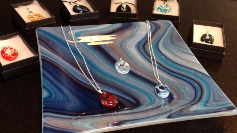 Purple Agate with various glass necklace pendants