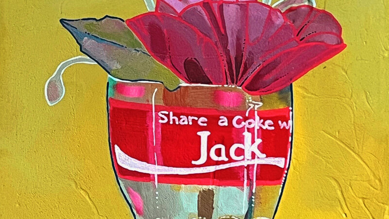 Red and green cola glass with florals 