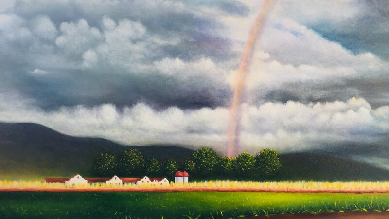 farm, grain, tucson, rainbow, painting