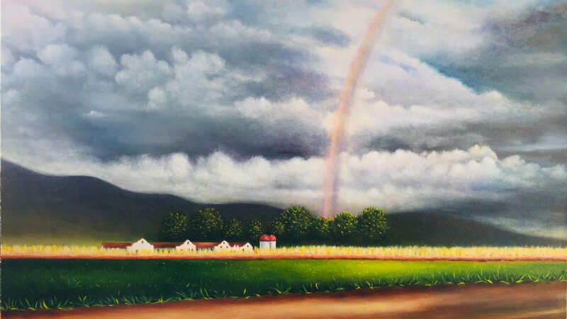 farm, grain, tucson, rainbow, painting