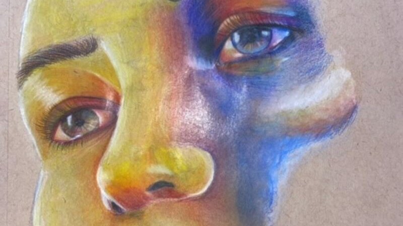 For this piece I used toned tan sketch paper with Prisma coloring pencils.