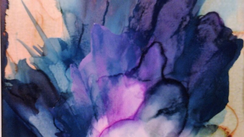 alcohol ink teacher workshop Santa Rosa California Rhea Schnurman yupo purple flower watercolor classes