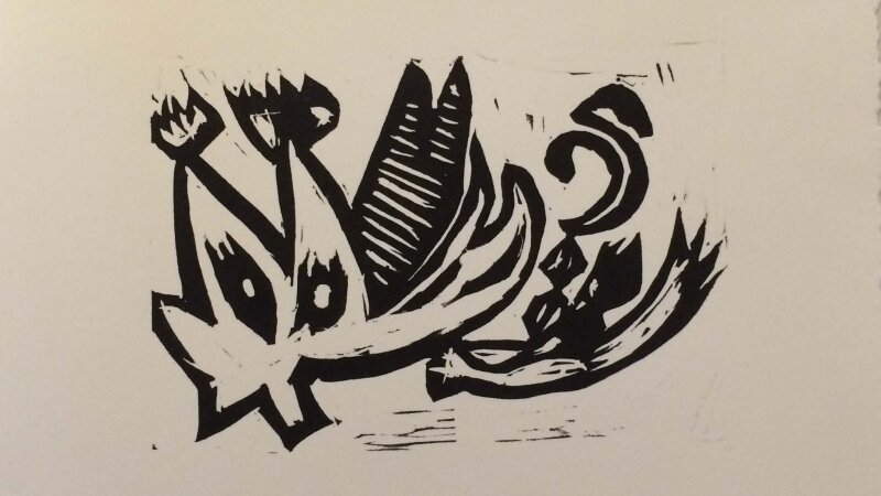 works on paper, linocut, printmaking