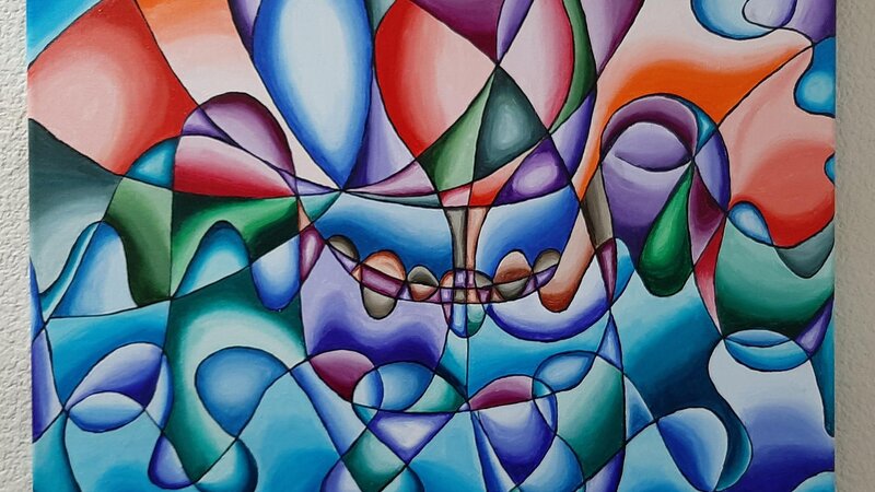 acrylic painting titled, Flight of the sleeping Dutchman