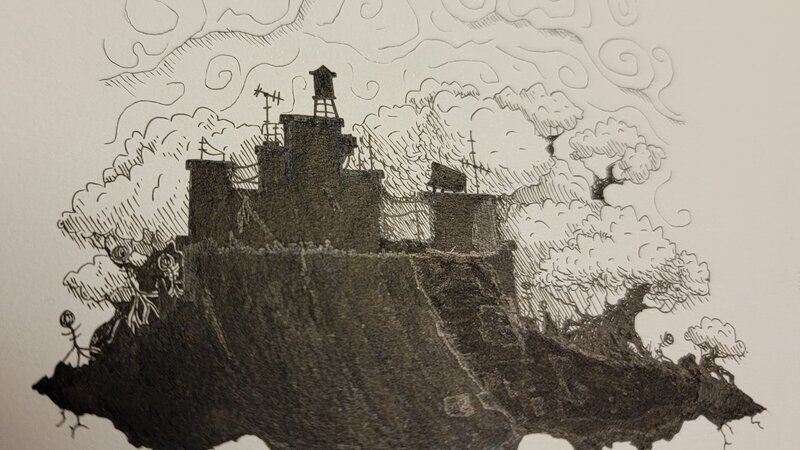 Silhouette of floating city