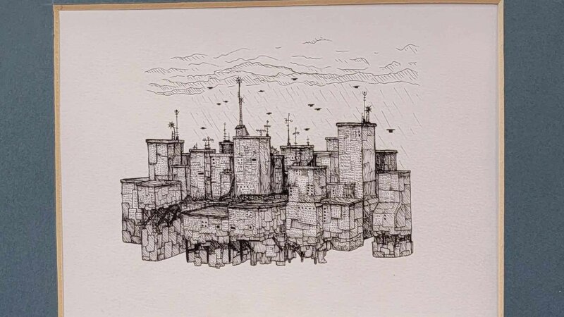 Ink on paper city scape
