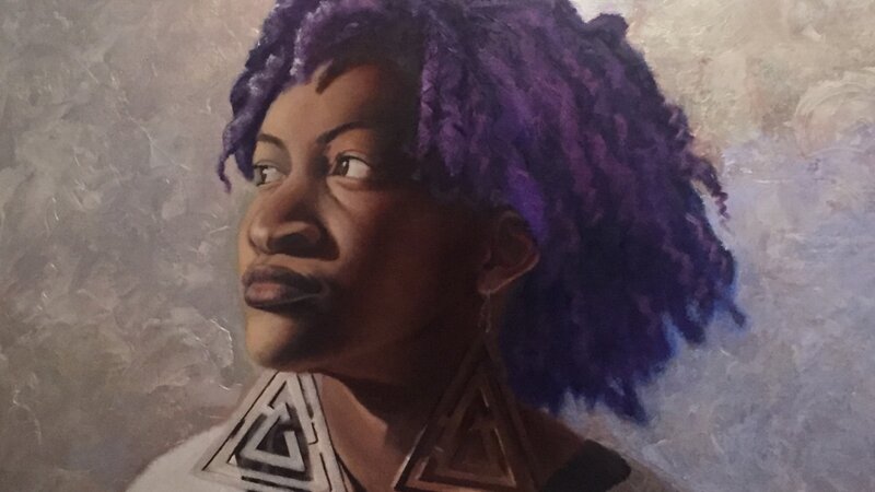 Portrait, oil painting, african american art, natural hair