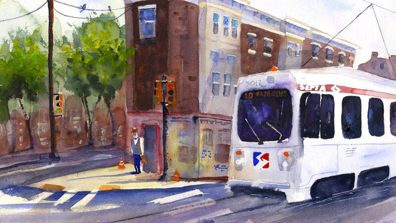 Philadelphia Septa Bus Watercolor