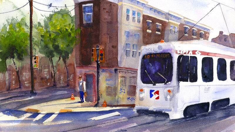 Philadelphia Septa Bus Watercolor