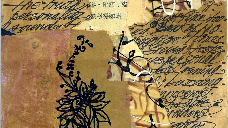 Collage, mixed media mounted on 6"X6" wood panel