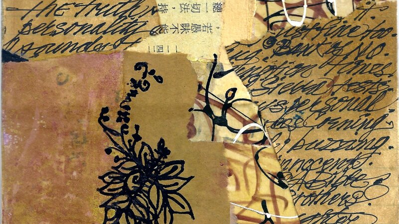 Collage, mixed media mounted on 6"X6" wood panel