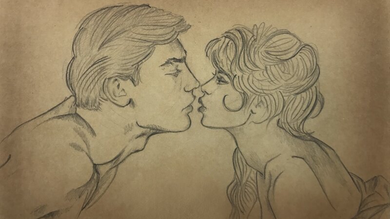 Kissy Kiss, Graphite Portrait Drawing on Card Stock