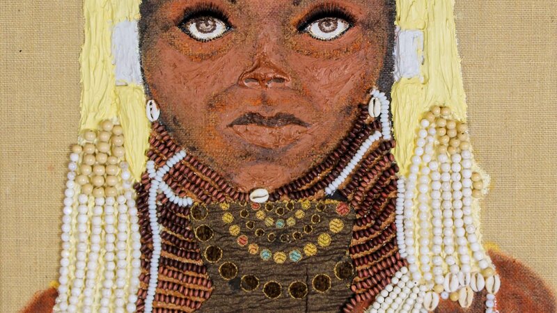 Acrylic and found items on thick canvas painting