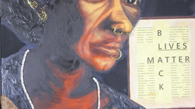 Acrylic, paper mache and found items on canvas painting