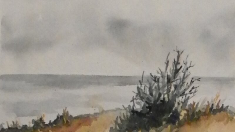 On the Bay, watercolor of winter sky