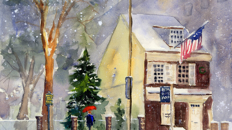 Philadelphia's Betsy Ross House Watercolor