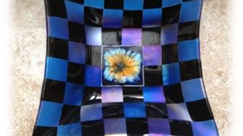 Blue Irid Bowl with Flower