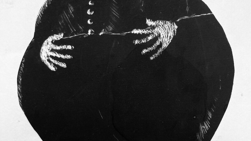 "The Buoyant Boy".  India Ink Scratchboard Technique, 2020.