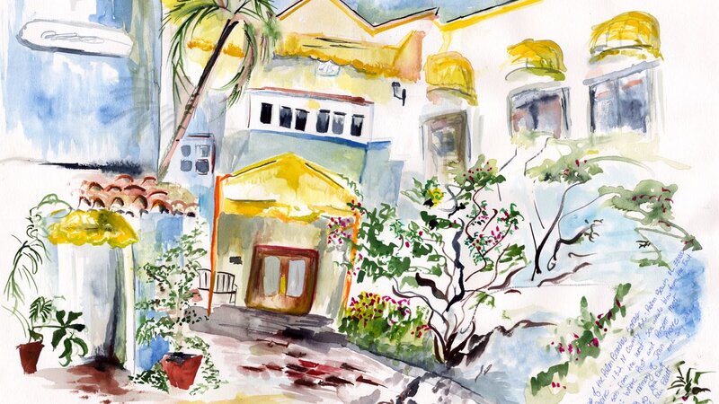 Chez Jean Pierre No. 2 is a watercolor in the Palm Beach Memories Series.