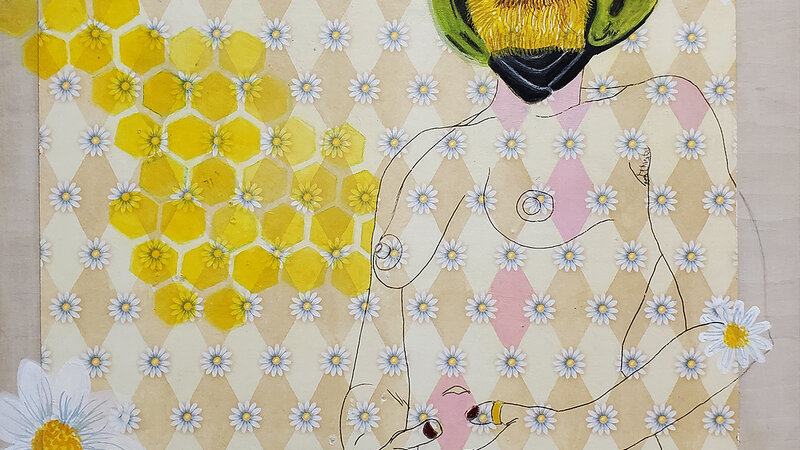 Deborah mixed media painting on board 12" X 12"