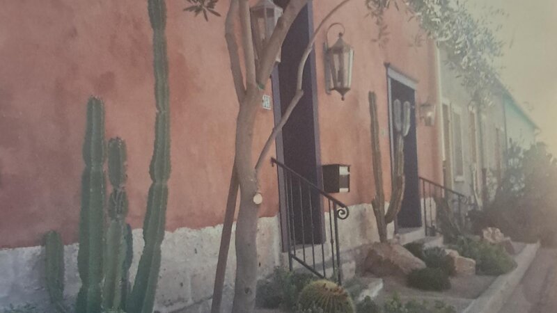 Photo on canvas, Traditional Tucson adobe entry doors. Oranges, greens, fading light.