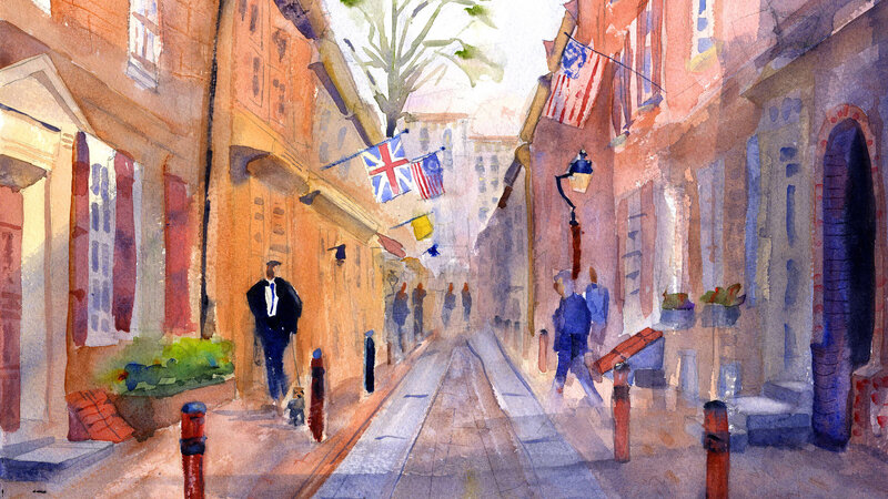 Elfreth's Alley Philadelphia Watercolor