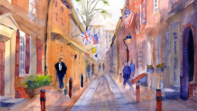 Elfreth's Alley Philadelphia Watercolor