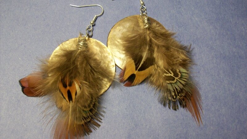 Shell and feather earrings