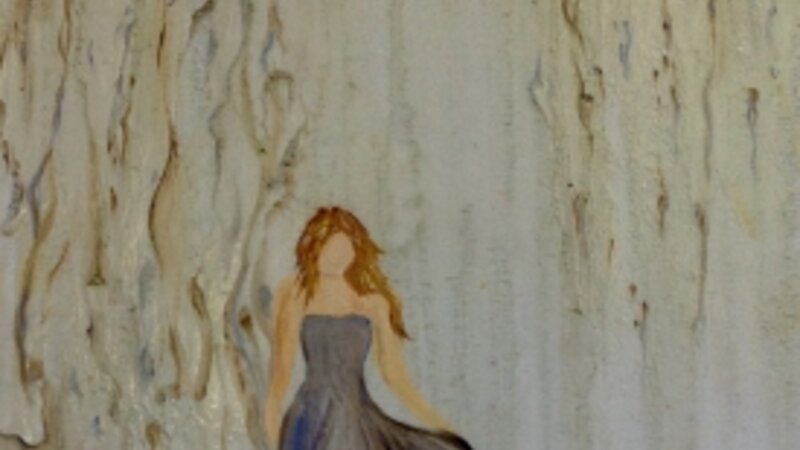 exquisite oil painting of woman and willow tree