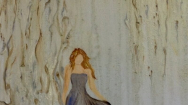 exquisite oil painting of woman and willow tree