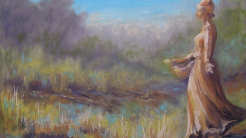 Pastel painting "Art in the Cheyenne Botanic Gardens" by Gail Watford