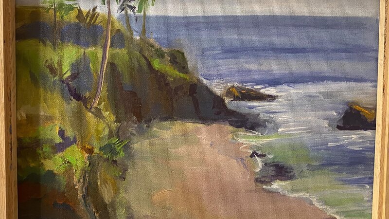 Plein Air Painting Laguna Beach morning, November 2023, looking at Heisler Beach, Laguna.