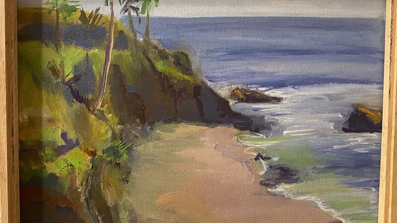 Plein Air Painting Laguna Beach morning, November 2023, looking at Heisler Beach, Laguna.