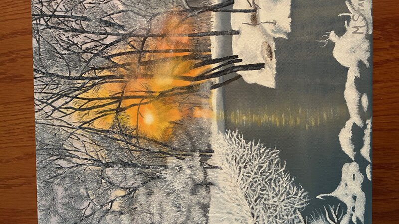 Winter sunset with stream