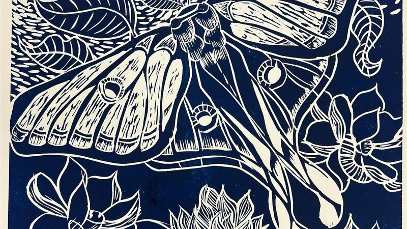 Moonlit Messenger Linoleum Block Print