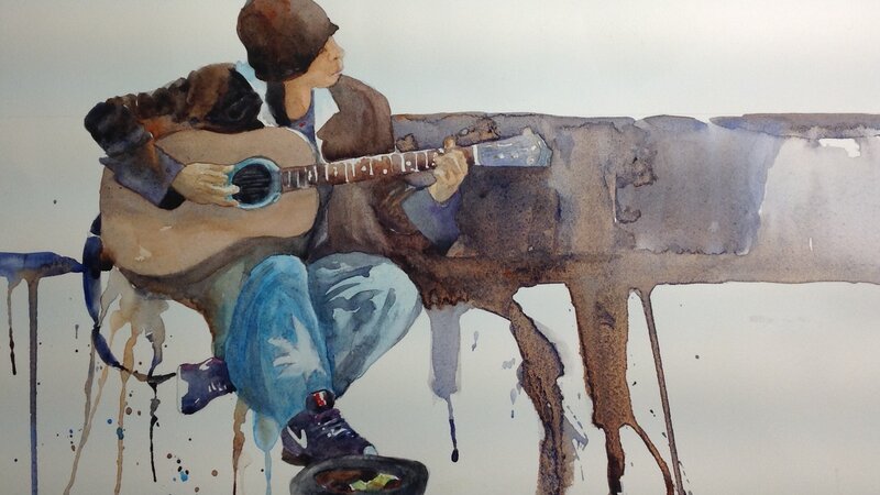 A Street Performer “Jongleur”  Watercolor on Hot Press Paper