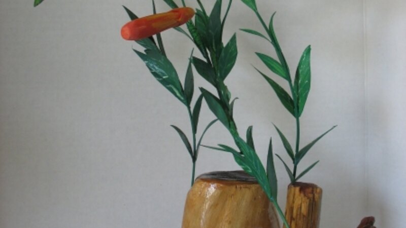 Carved Humming Birds On Trumpet vine flowers
