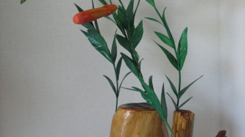 Carved Humming Birds On Trumpet vine flowers