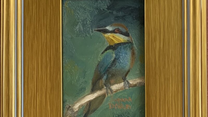Oil painting of blue and green bee eater bird