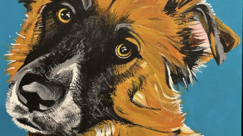 Painting of a dog’s head tilt