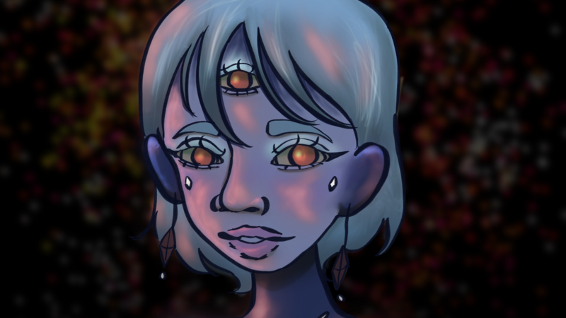 Blue alien girl with 3 eyes