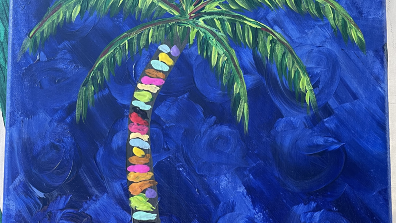 Palm tree vibrant colors on canvas