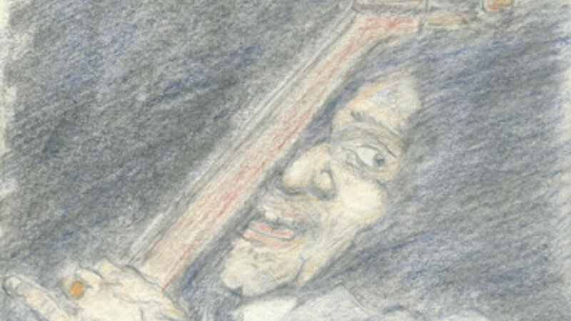 Colored pencil drawing of a jazz bassist