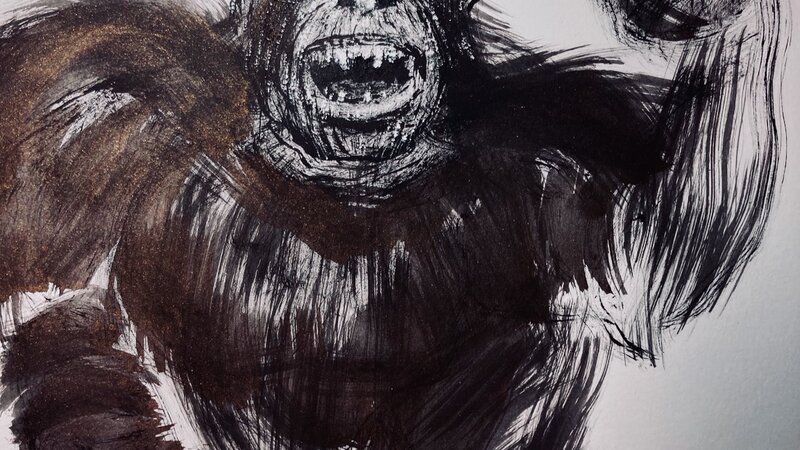 "Kong". India Ink painting with big paintbrush, 2019.